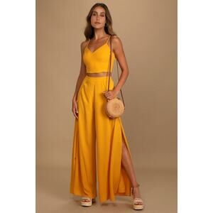 Lulus Out Tonight Mustard Yellow Two-piece Jumpsuit - Size L